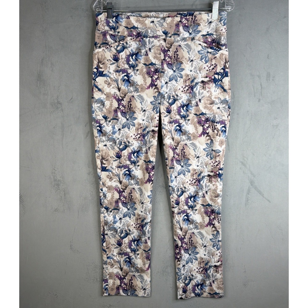 Chico's Ankle Pants Women Size 1 Floral Stretch Pull On Slim Casual